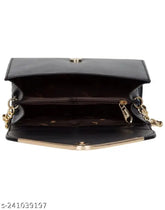 Black PU women's sling bag, solid net design, single compartment, free size (9in x 3in x 6in), made in India